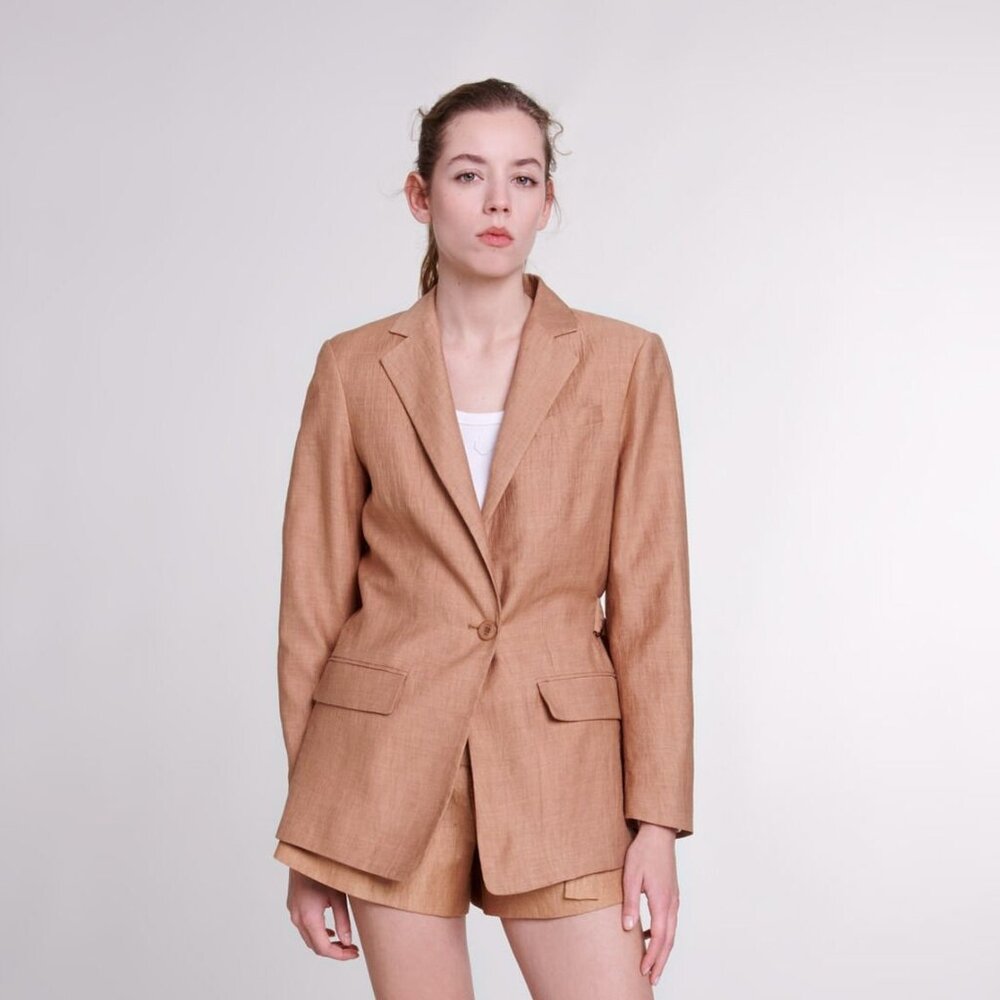 Maje Linen Suit Jacket in Light Brown Size 4